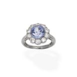 A sapphire and diamond cluster ring