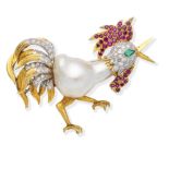 A cultured pearl and gem-set brooch, by Trio