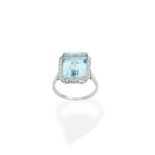 An aquamarine and diamond ring