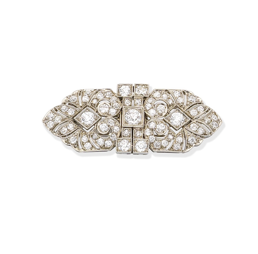 An Art Deco diamond double-clip brooch,