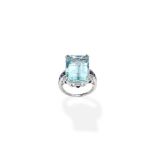 An aquamarine, sapphire and diamond dress ring