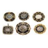 A collection of mid 19th century mourning brooches/pendants (6)