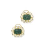 A pair of emerald and diamond earrings, by Veschetti