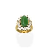 A jade and diamond ring