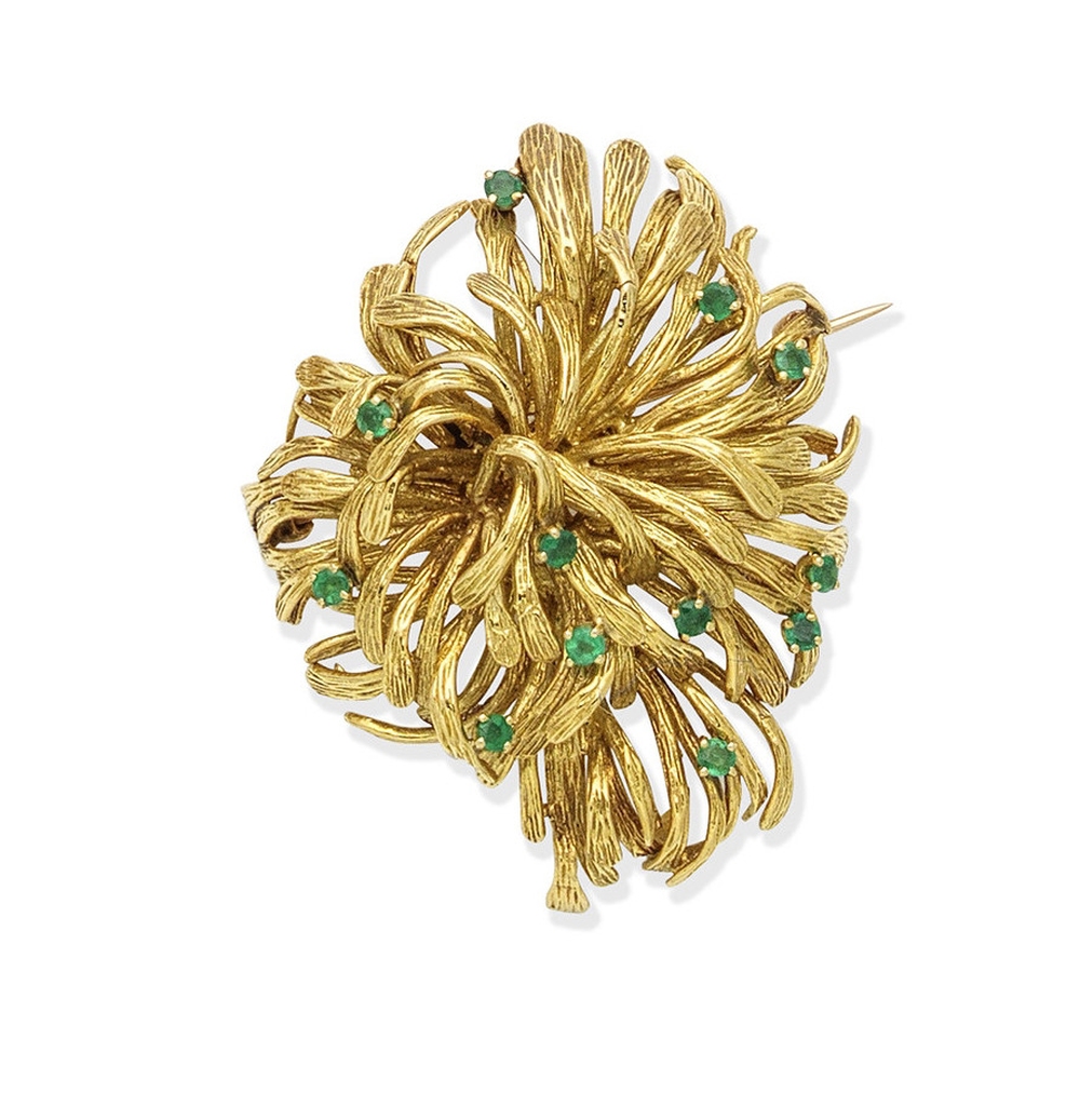 An emerald spray brooch, by Tiffany,