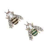 A pair of enamel, cultured pearl, ruby and diamond imperial bee brooches (2)