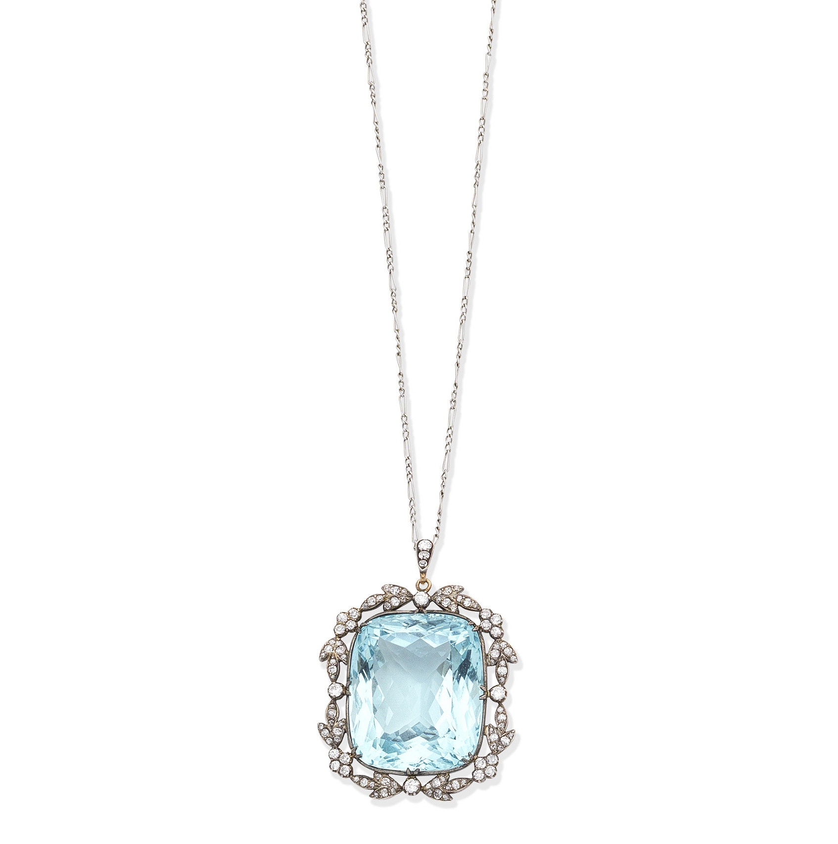 An aquamarine and diamond brooch/pendant,