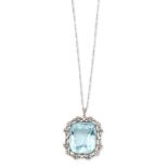 An aquamarine and diamond brooch/pendant,