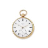 Barwise, London. An 18K gold key wind open face chronometer pocket watch London Hallmark for 1815