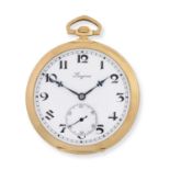 Longines. An 18K gold keyless wind open face pocket watch Circa 1923