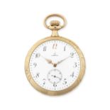 Omega. An 18K gold keyless wind open face pocket watch Circa 1900