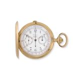 Longines. An 18K gold keyless wind chronograph full hunter pocket watch Circa 1912