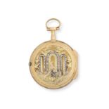 L'Epine, A Paris. A continental gold key wind open face pocket watch with stone set reverse Circa...