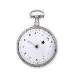 A silver key wind quarter repeating open face pocket watch Circa 1830