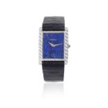 Delaneau. A lady's 18K white gold manual wind rectangular wristwatch with lapis lazuli dial Circa...