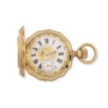 Henri Grandjean & Cie, Locle & London. An 18K gold keyless wind full hunter pocket watch with ena...