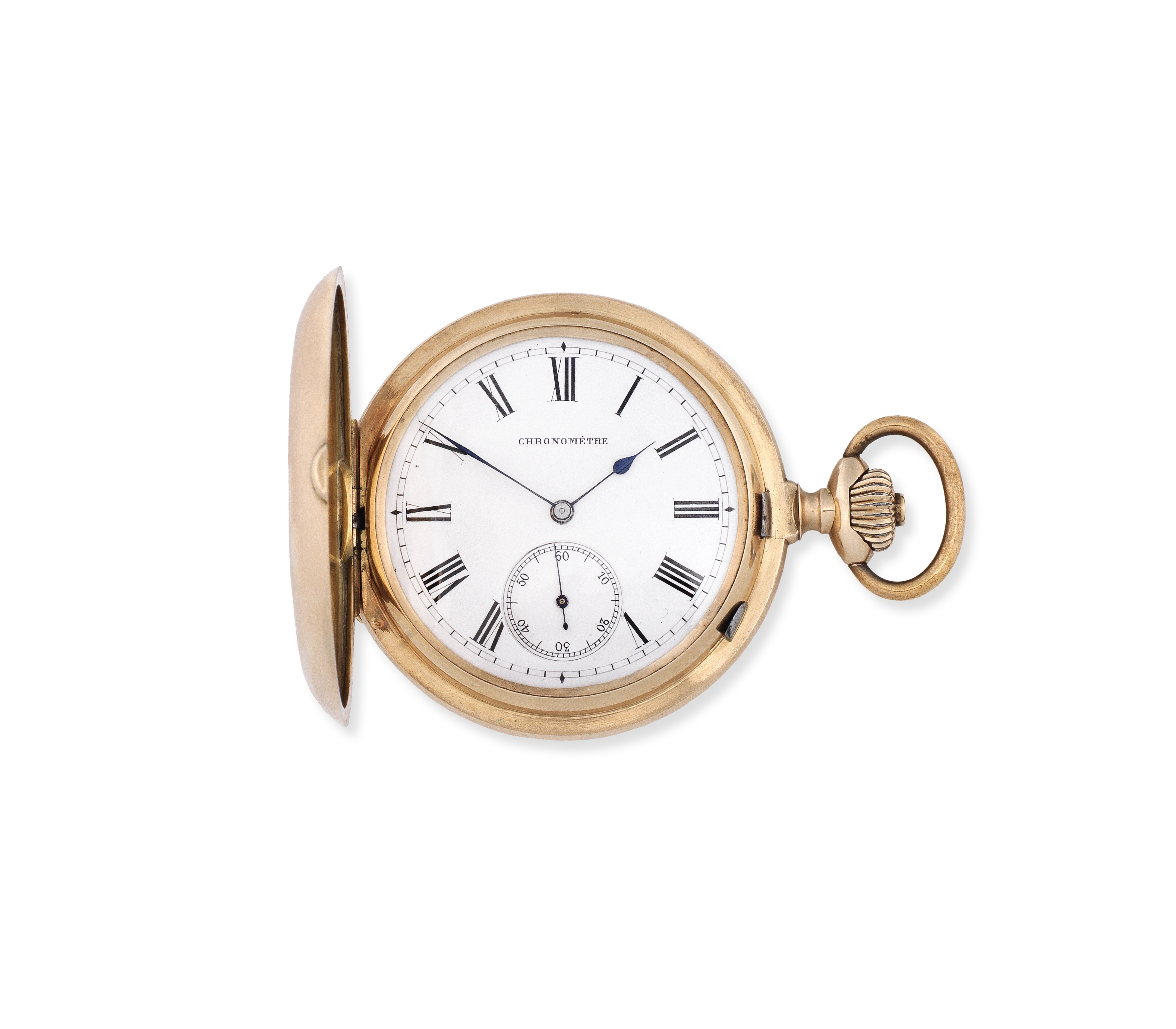 Jaccottet Watch Co. A gold keyless wind full hunter chronometer pocket watch Circa 1870