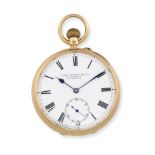 Thomas Russell & Son, 12 Church St, Liverpool. An 18K gold keyless wind open face pocket watch Ch...