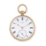 B. Arnold, 72 Baker Street, London. An 18K gold key wind open face pocket watch London Hallmark f...