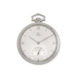 Omega. A 14K white gold keyless wind open face pocket watch Circa 1945