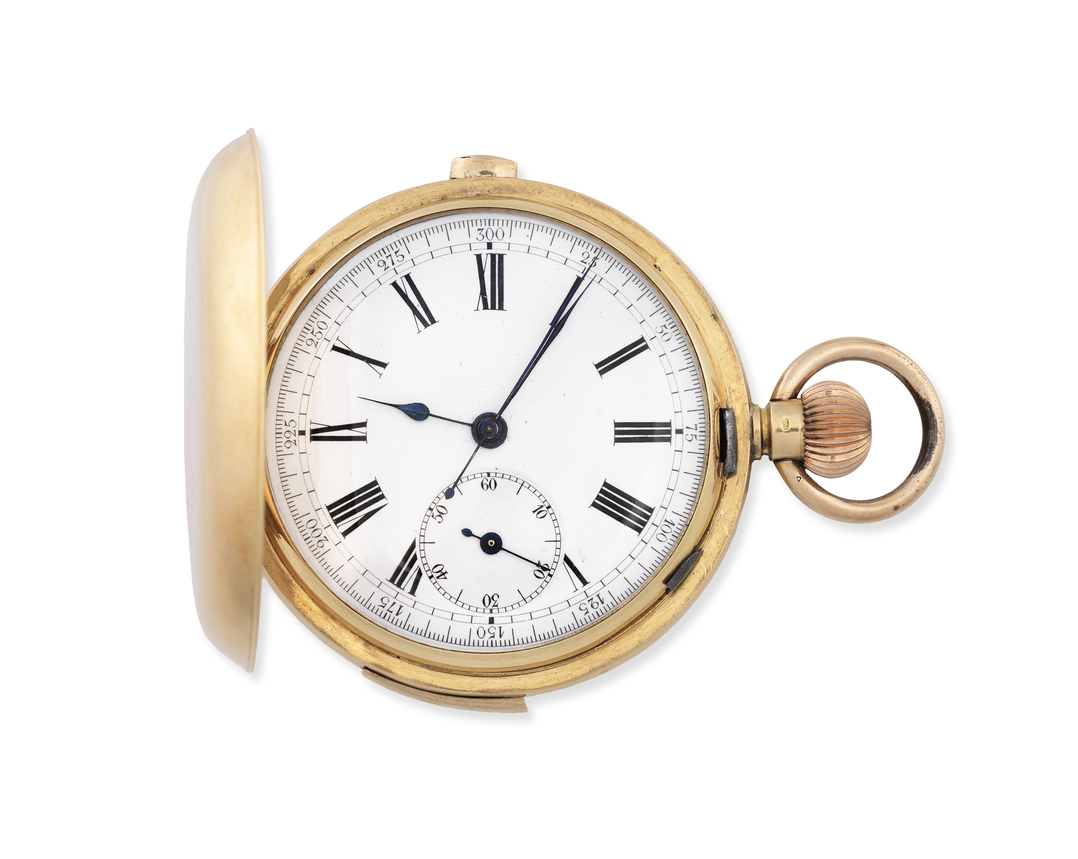 An 18K gold keyless wind quarter repeating chronograph full hunter pocket watch Circa 1890