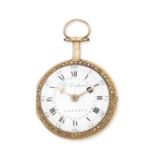 Benjamin Degland, A Genève. A gold key wind open face pocket watch with enamel decoration Circa 1790