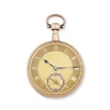 Barwise, London. An 18K gold key wind quarter repeating open face pocket watch with duplex escape...