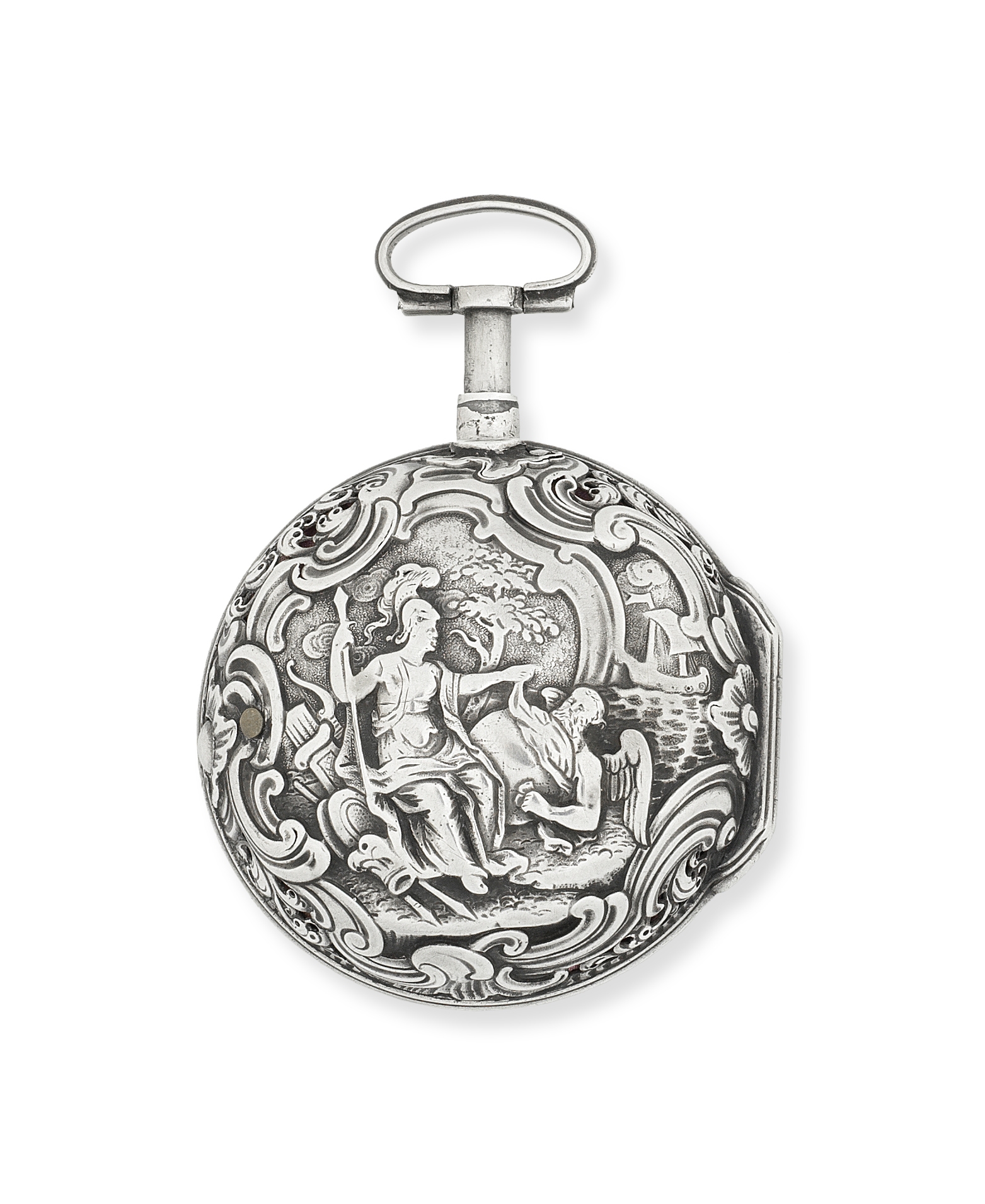 Benedict Fuerstenfelder. A silver key wind quarter repeating pair case pocket watch with repoussé...