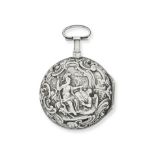 Benedict Fuerstenfelder. A silver key wind quarter repeating pair case pocket watch with repoussé...