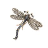 A sapphire and diamond dragonfly brooch,