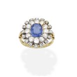 A sapphire and diamond cluster ring