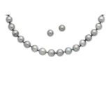 A cultured pearl necklace and earstud suite (2)