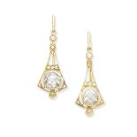 A pair of diamond pendent earrings