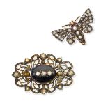 An onyx and diamond brooch and a gem-set butterfly brooch, circa 1890 (2)