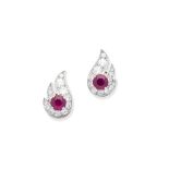 A pair of ruby and diamond flame earrings, by Graff