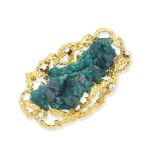 A dioptase, diamond and gold brooch, by Alan Martin Gard,