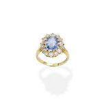 A sapphire and diamond cluster ring, by Barnet Henry Joseph,