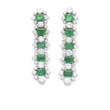 A pair of emerald and diamond pendent earrings