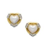 A pair of cultured mabé pearl and diamond earrings, by Theo Fennell,