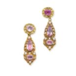 A pair of gold cannetille pink topaz earrings, circa 1830