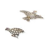 Two diamond bird brooches, (2)