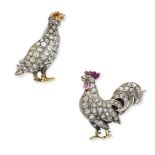 Two diamond bird brooches, (2)