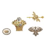 Four gem-set brooches (4)