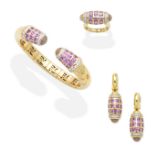 A gem-set bangle, pendent earring and ring suite, by Avakian (3)