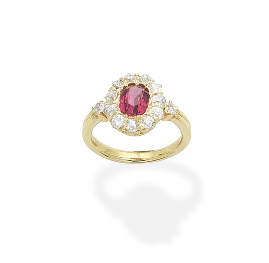 A spinel and diamond ring