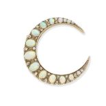 An opal and diamond crescent brooch,