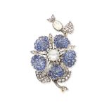 A sapphire, diamond and gem-set flower brooch