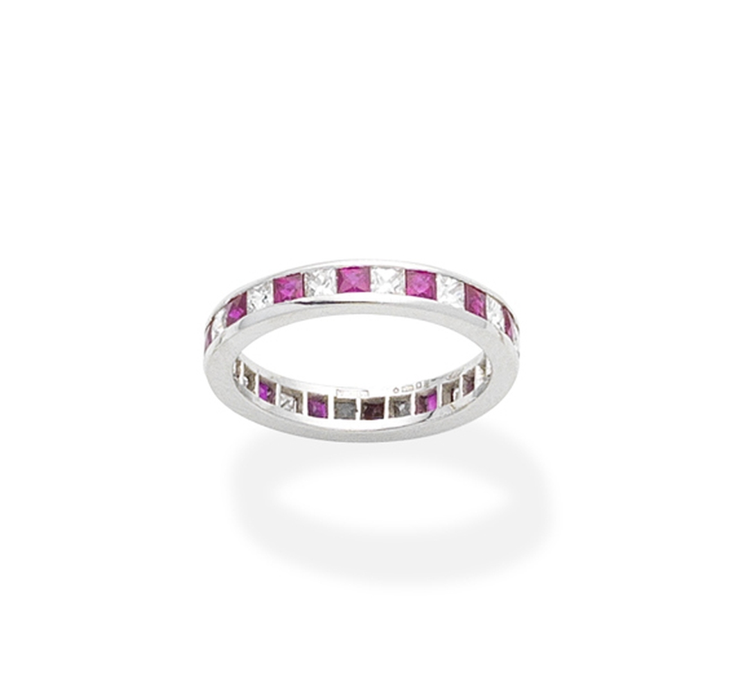 A ruby and diamond eternity ring