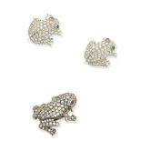 Three gem-set and diamond frog brooches (3)