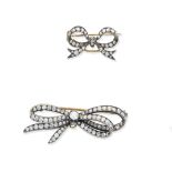 Two late 19th century diamond bow brooches (2)